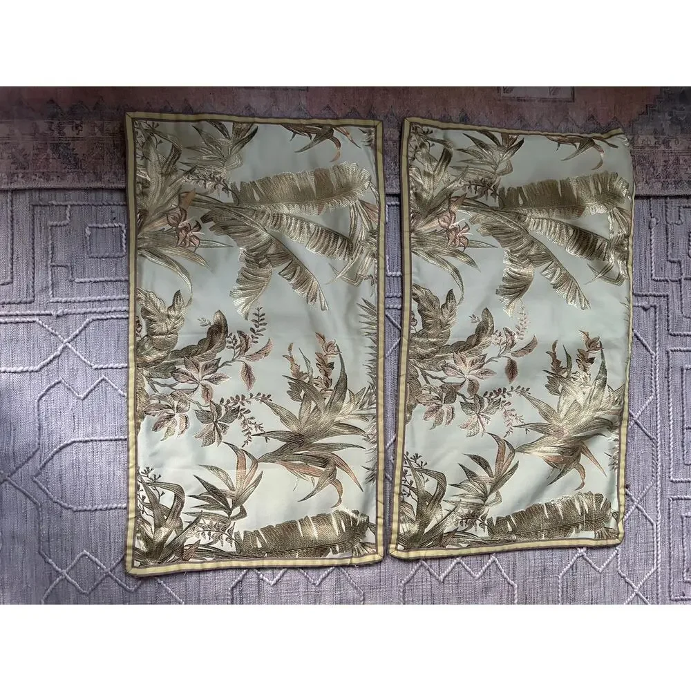 Pillow Shams Pair Green Tropical Floral Botanical chinoiserie Raymond Waites